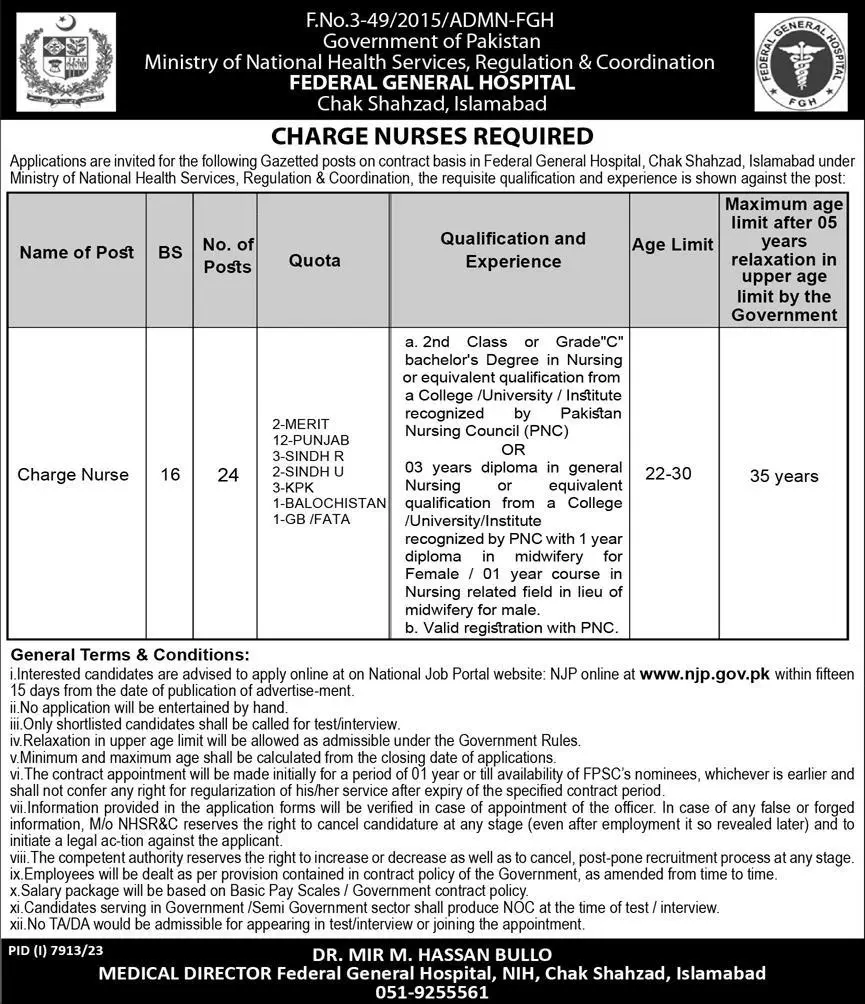 Federal General Hospital Islamabad Jobs 