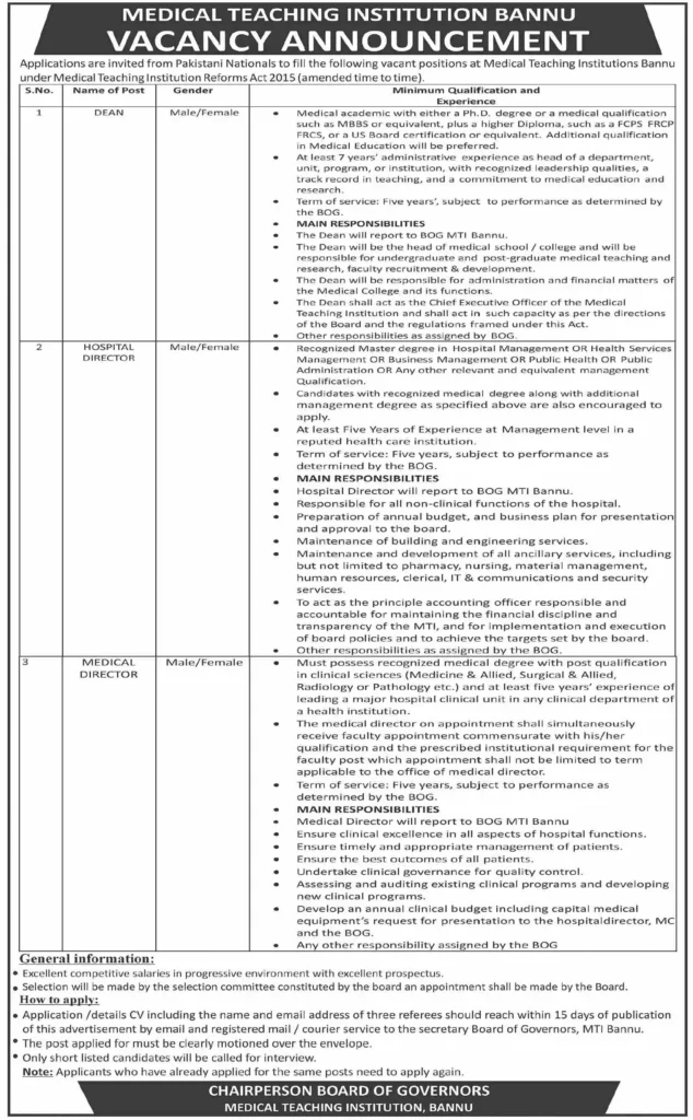 MTI Bannu Jobs 2024