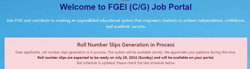 FGEI Roll Number Slip Download