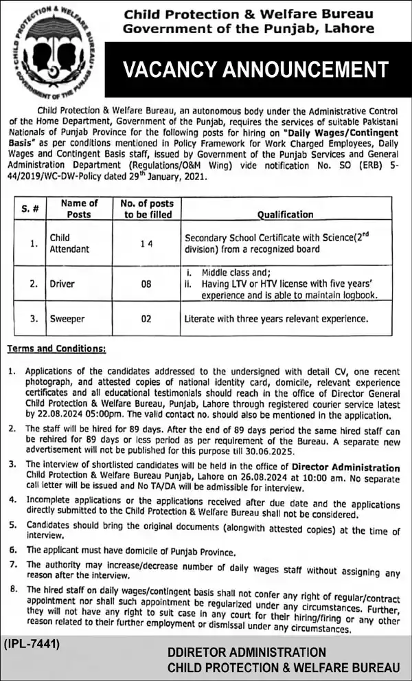 Child Protection and Welfare Bureau Jobs 2024