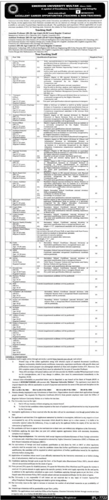 Emerson University Multan Jobs 2024