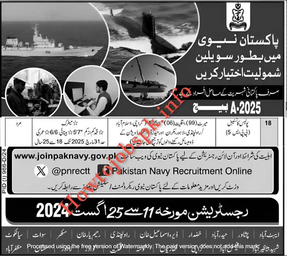 Pak Navy Police Constable Jobs 2024