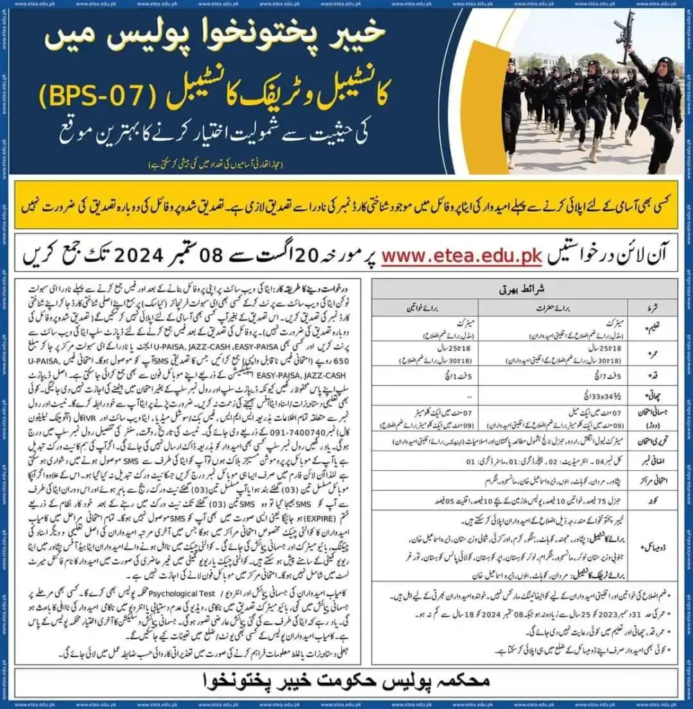 KPK Police Constable and Traffic Constable Jobs 2024 