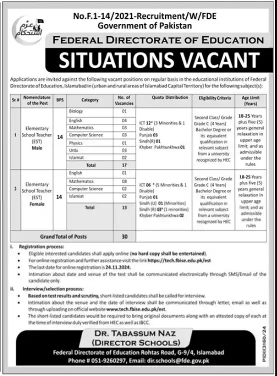 Federal Directorate of Education FDE Jobs 2024