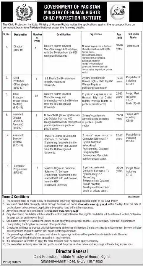 Child Protection Institute Islamabad Jobs 2024