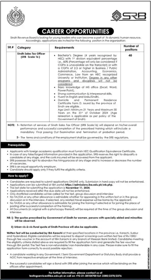 Sindh Revenue Board SRB Jobs 2024