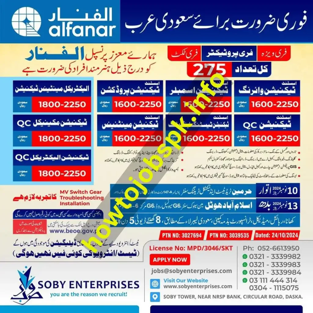 Alfanar Company Saudi Arabia Jobs 2024