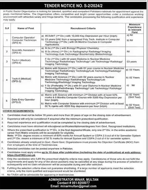 Atomic Energy Hospital Minar Multan jobs 2024